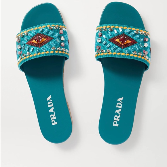 Prada Embellished Slide Sandals NEW $690 37.5 - Picture 1 of 8